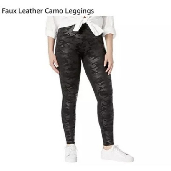 SPANX Faux Leather Camo High Waist Seamless Leggings XL Slimming Athleisure W21 - Picture 3 of 11